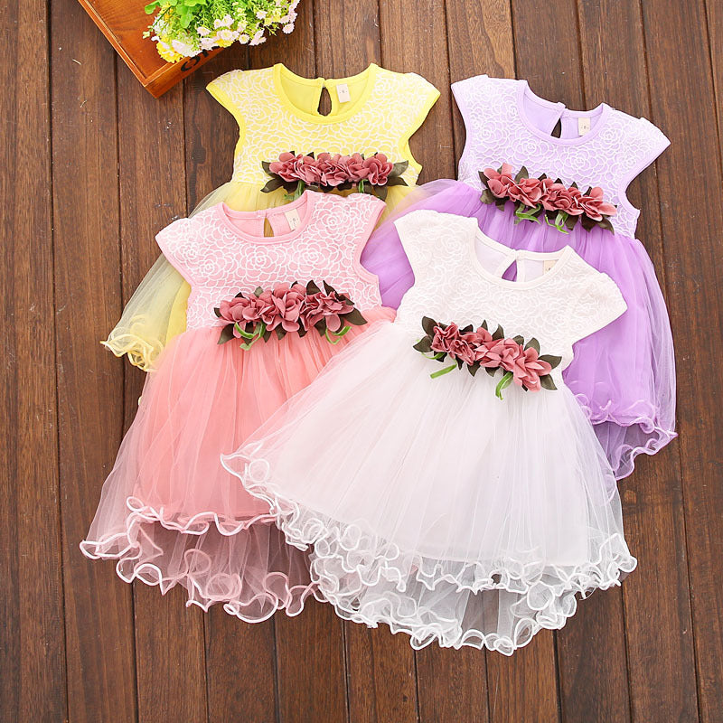 Girls Floral Princess Dress – Summer Korean Style Mesh Party Dress for Kids