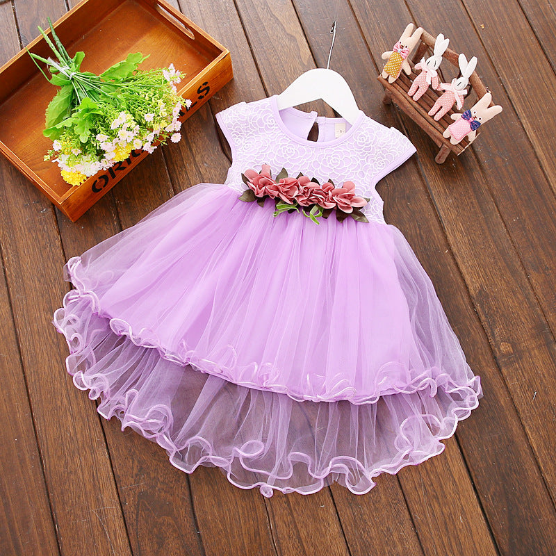 Girls Floral Princess Dress – Summer Korean Style Mesh Party Dress for Kids