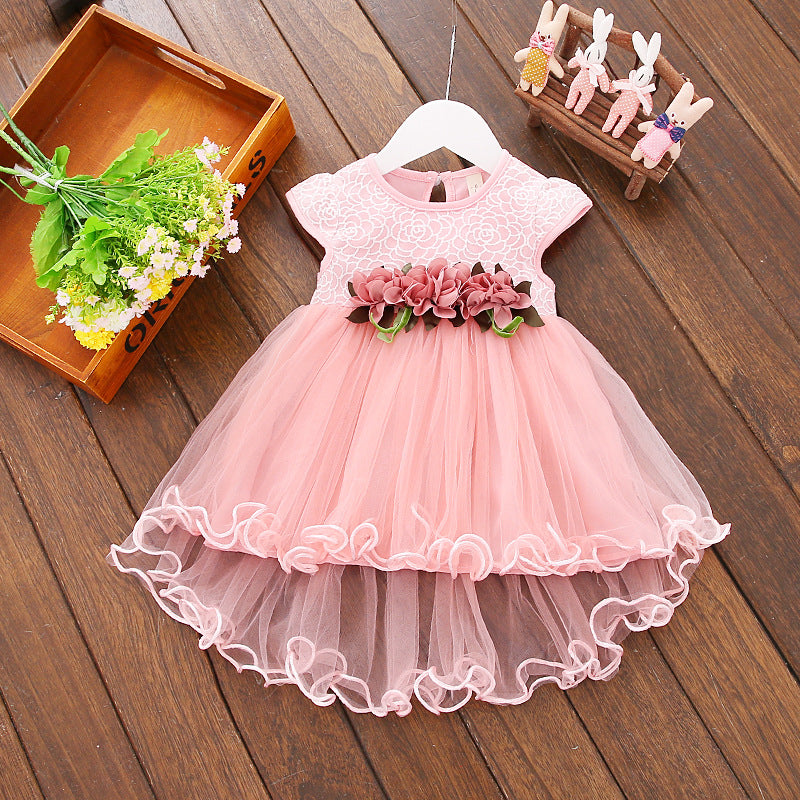 Girls Floral Princess Dress – Summer Korean Style Mesh Party Dress for Kids