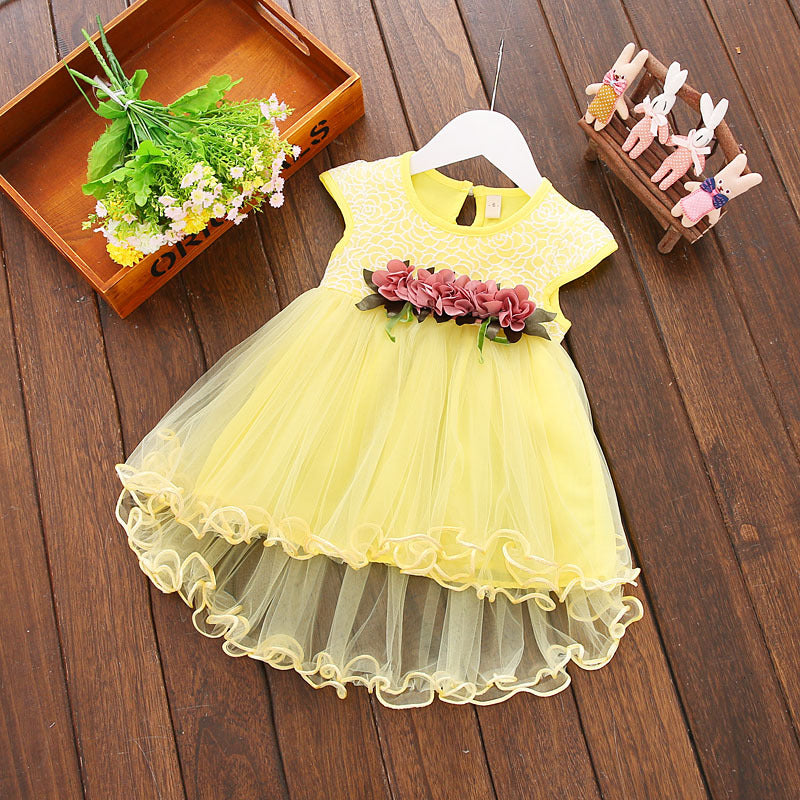 Girls Floral Princess Dress – Summer Korean Style Mesh Party Dress for Kids