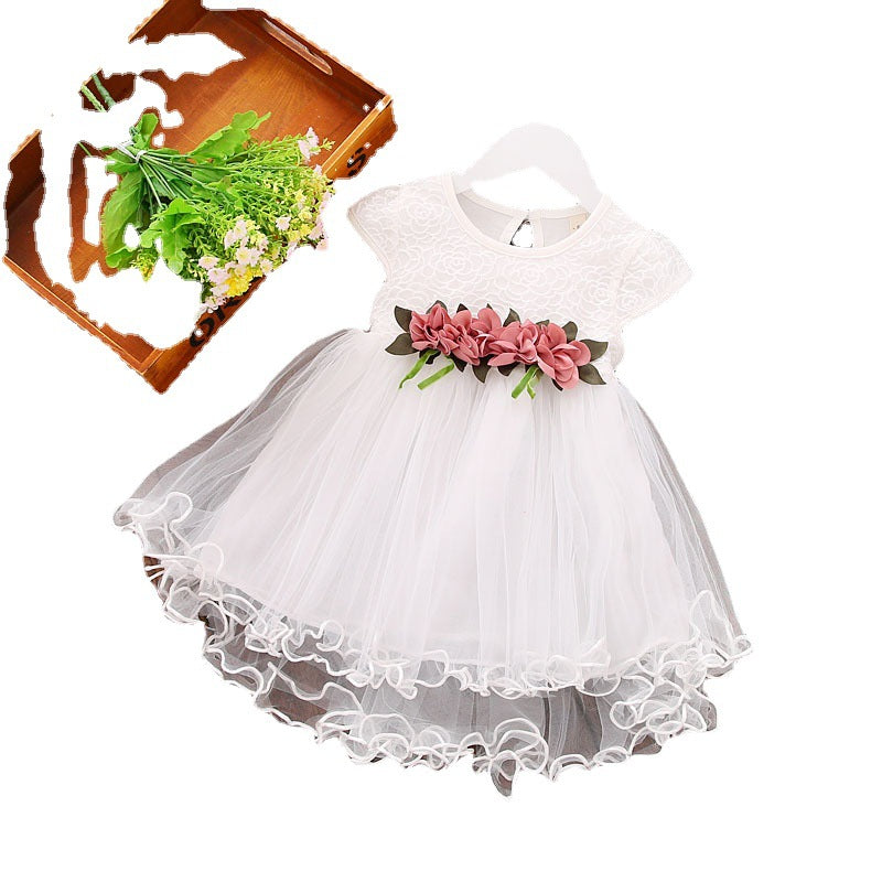 Girls Floral Princess Dress – Summer Korean Style Mesh Party Dress for Kids