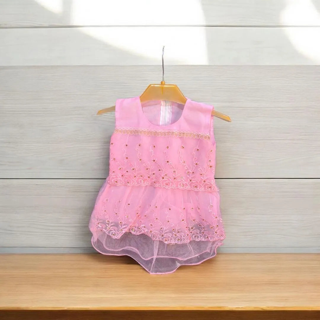 Baby Girl Fancy Pink Frock Set – Stylish Net Party Dress (3–12 Months)