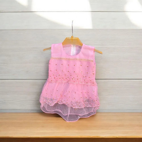 Baby Girl Fancy Pink Frock Set – Stylish Net Party Dress (3–12 Months)