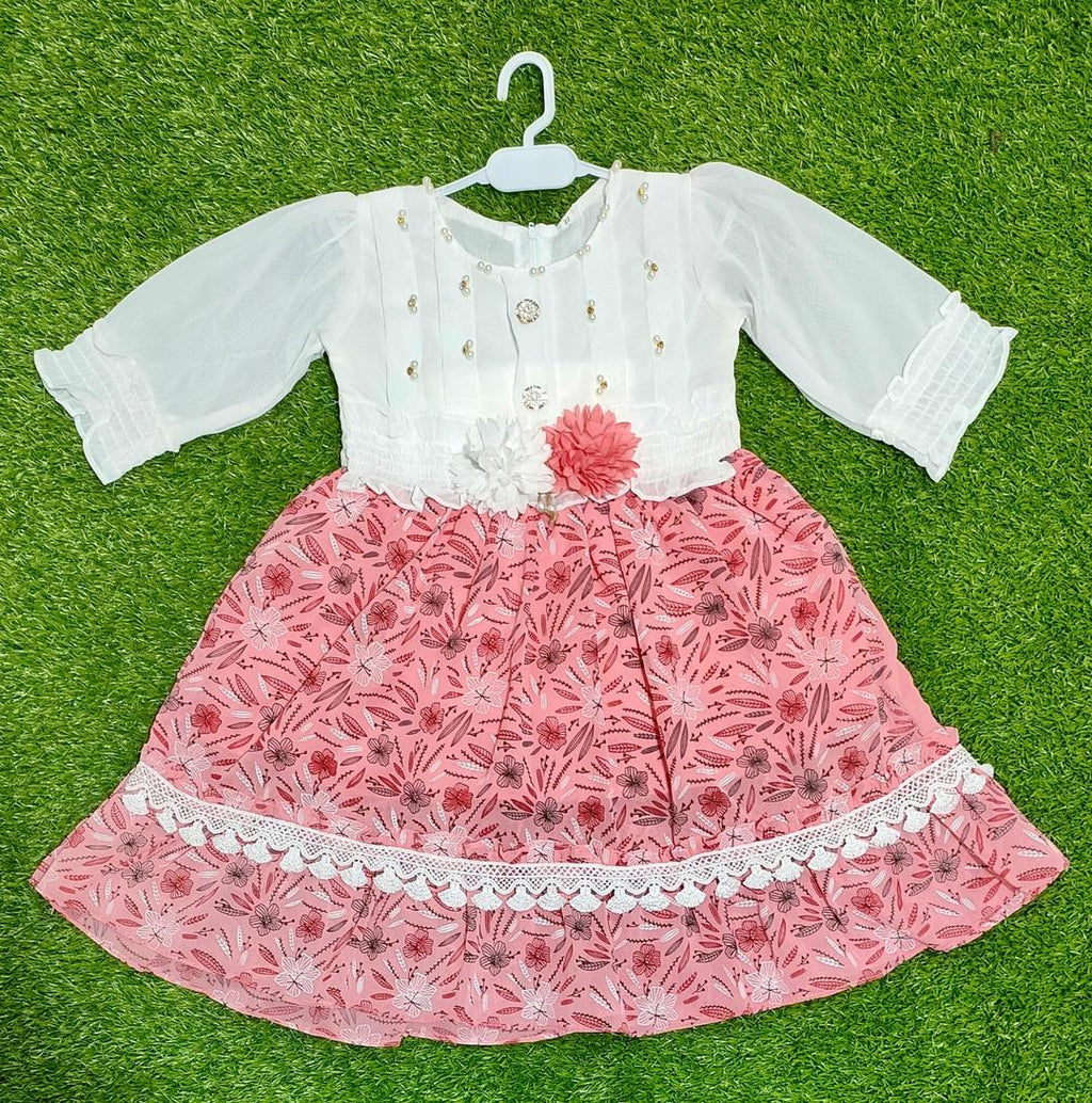 Girls Chiffon Printed Frock & Trouser Set – 2 Pcs Kids Party Wear Dress (1–6 Years)