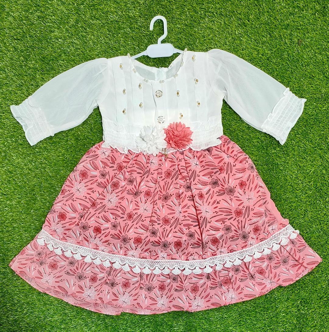 Girls Chiffon Printed Frock & Trouser Set – 2 Pcs Kids Party Wear Dress (1–6 Years)