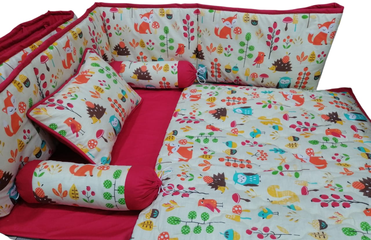 CS-137 : Red Flower Star Baby Cot Set 6 Pcs