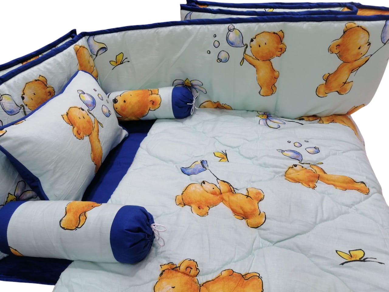 CS-119 : Kids Bear blue Baby Cot Set 6 Pcs