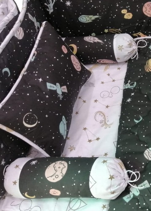 CS-112 : Black Galaxy Baby Cot Set 6 Pcs