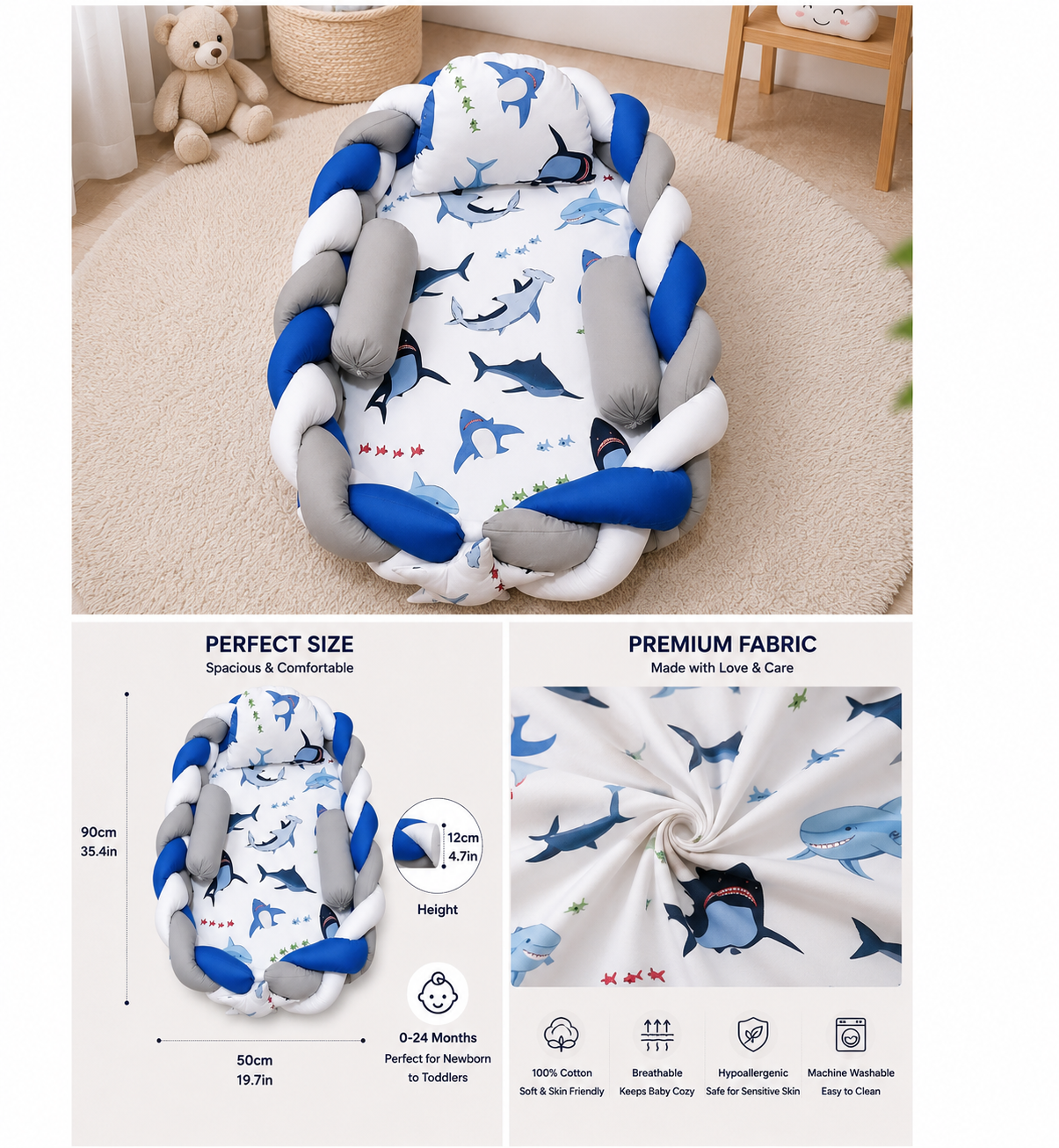 Newborn Baby Lounger Nest | Premium Cotton Baby Bed