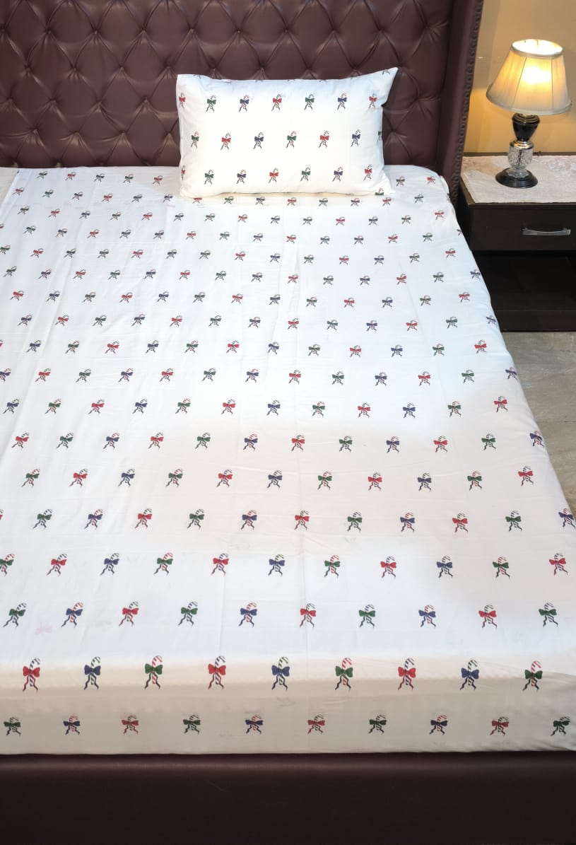 Kids Football Printed Bedsheet Set – Soft Cotton White Sports Theme Single Bed Sheet with Pillow Cover for Boys