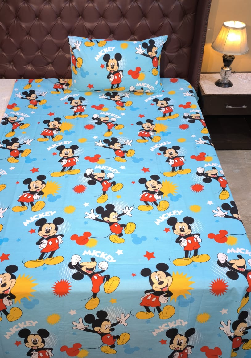 Mickey Mouse Kids Bedsheet Set – Soft Cotton Cartoon Print