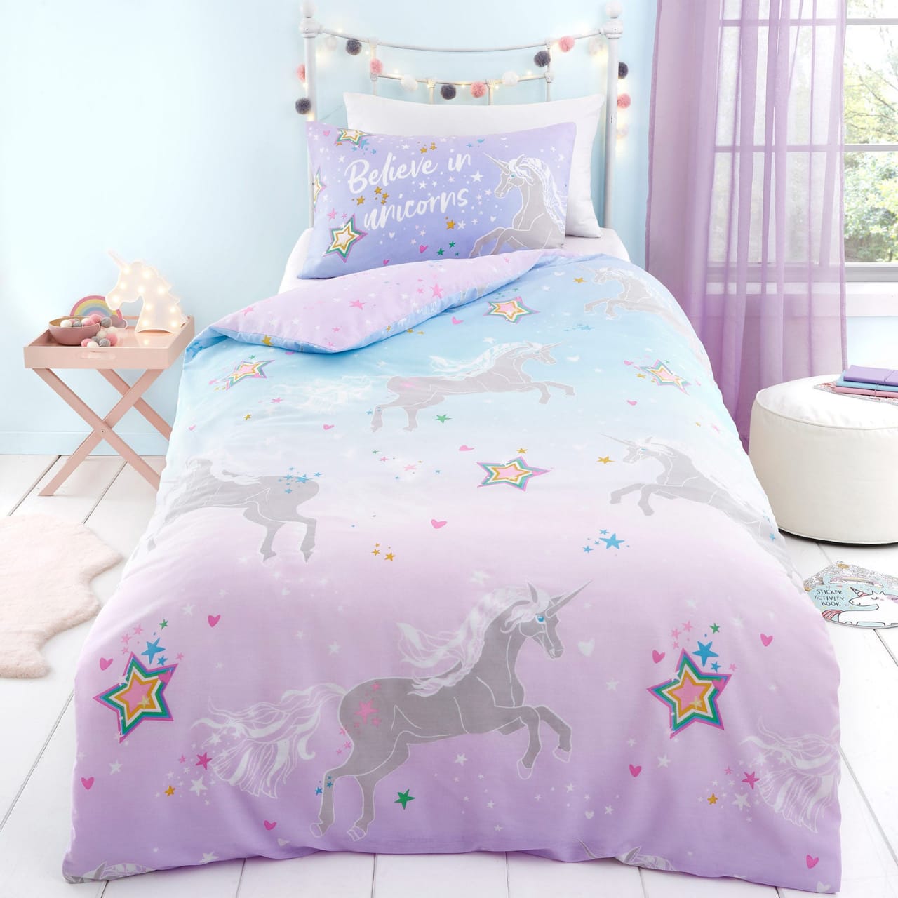 KBS-3519: UNICORN KIDS BEDSHEET with Dark and glow bedsheets