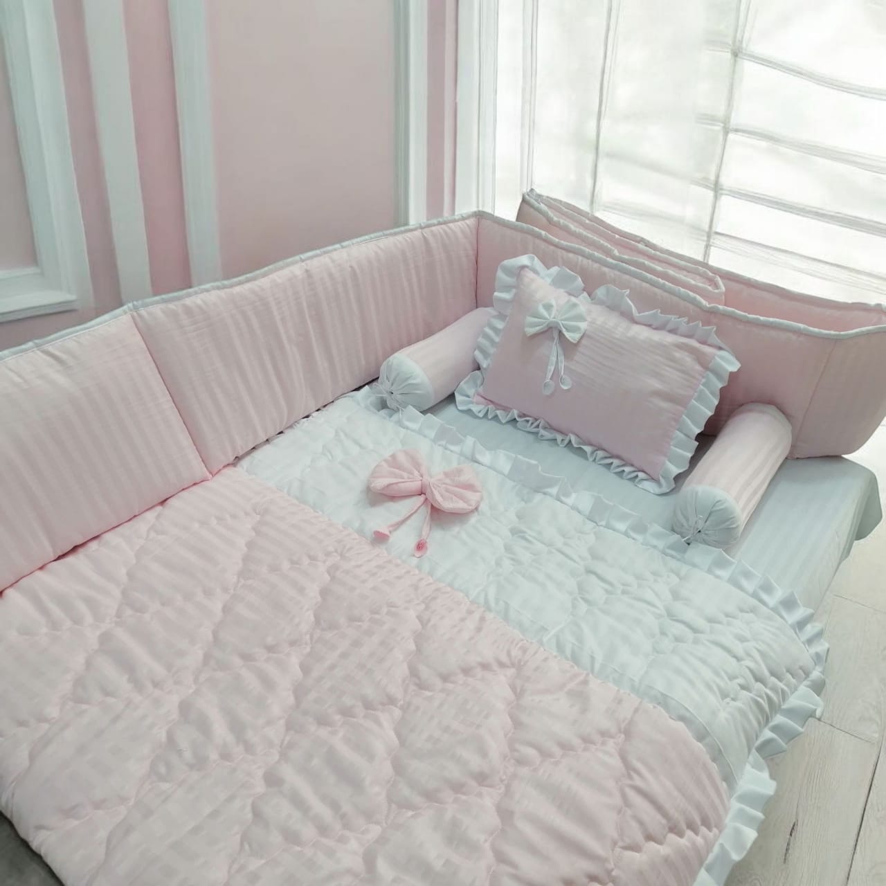 CS-413: Light Pink Braided BabyCot Set