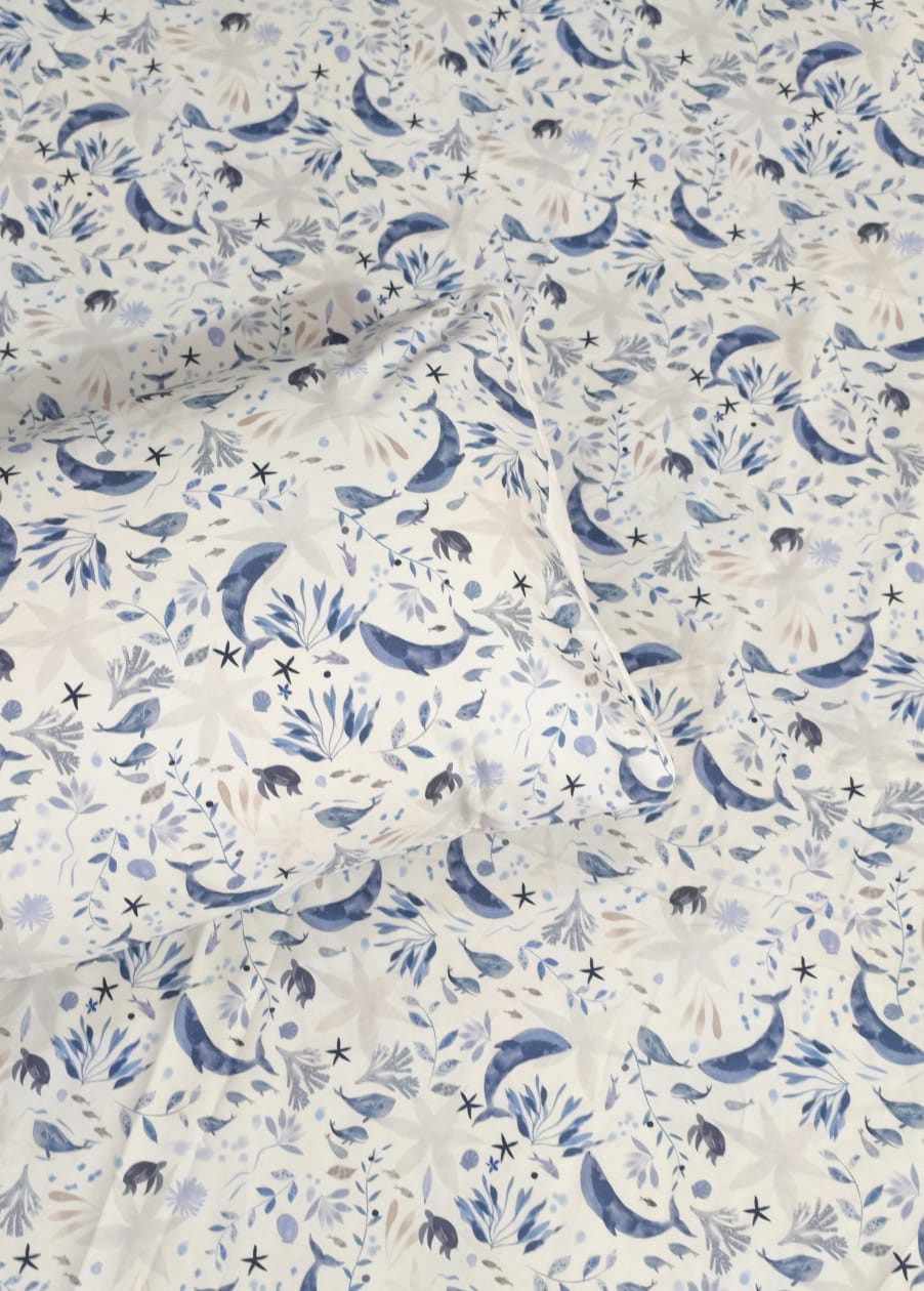 Premium Floral Blue Cotton Bedsheet Set – Elegant Leaf & Bird Print  Soft Single Bed Sheet