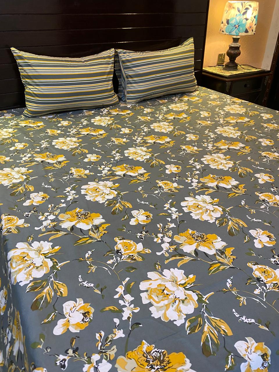 CBS 4205 Elegant Grey Floral Bedsheet Set – Ultra Soft Fabric