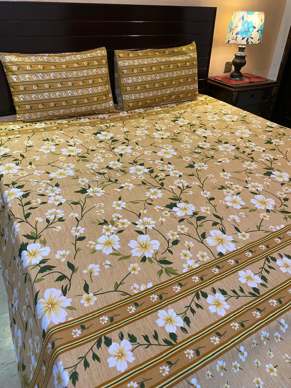 CBS-4210 Elegant Beige Floral Bedsheet Set