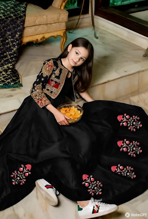 2 Pcs Girl's Shamoz Silk Embroidered Maxi & Jacket