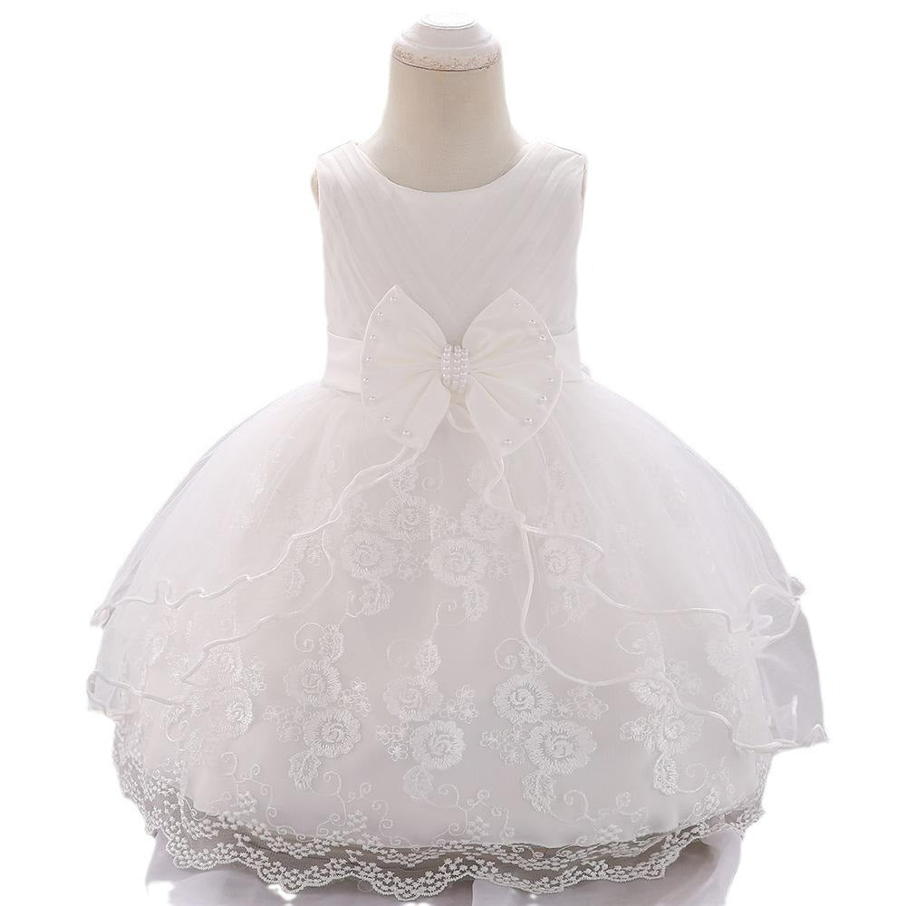 Baby princess Dress beaded bow wedding dress three-dimensional embroidered fluffy princess