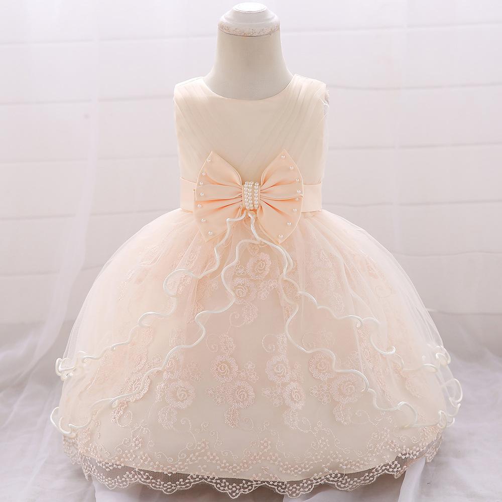 Baby princess Dress beaded bow wedding dress three-dimensional embroidered fluffy princess