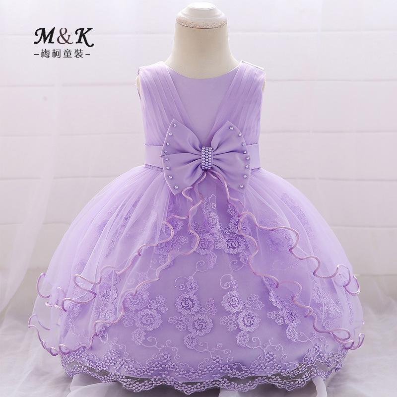 Baby princess Dress beaded bow wedding dress three-dimensional embroidered fluffy princess
