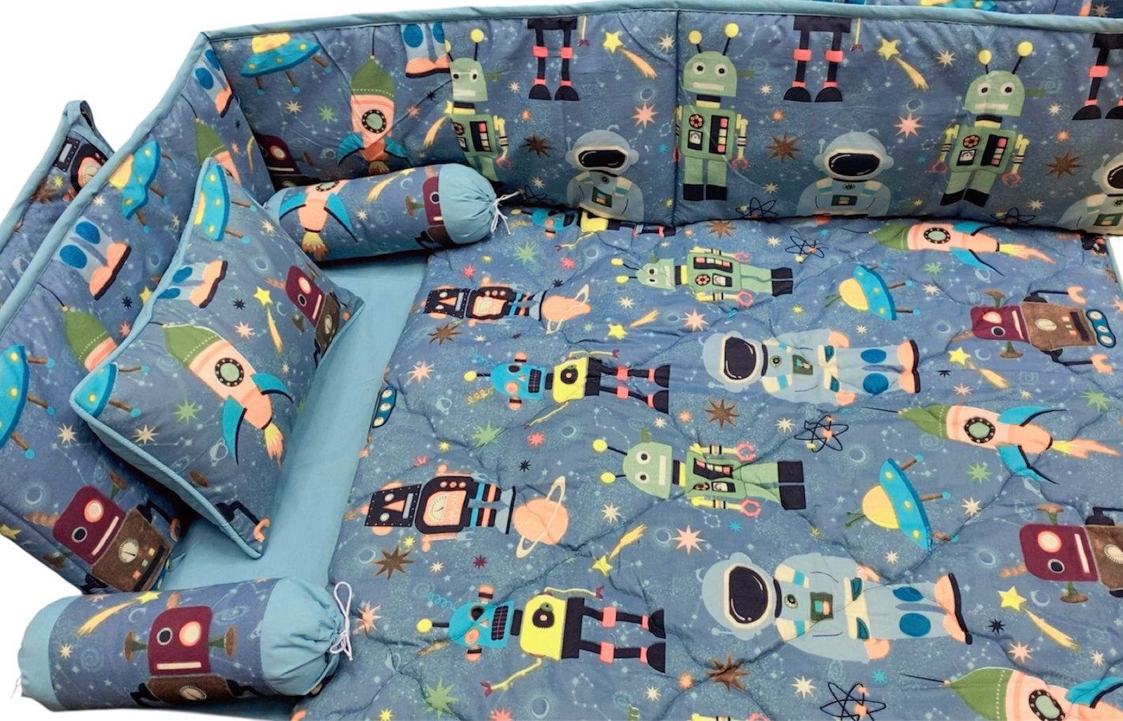 CS-145 :Printed Robort Baby Cot Set 6 Pcs